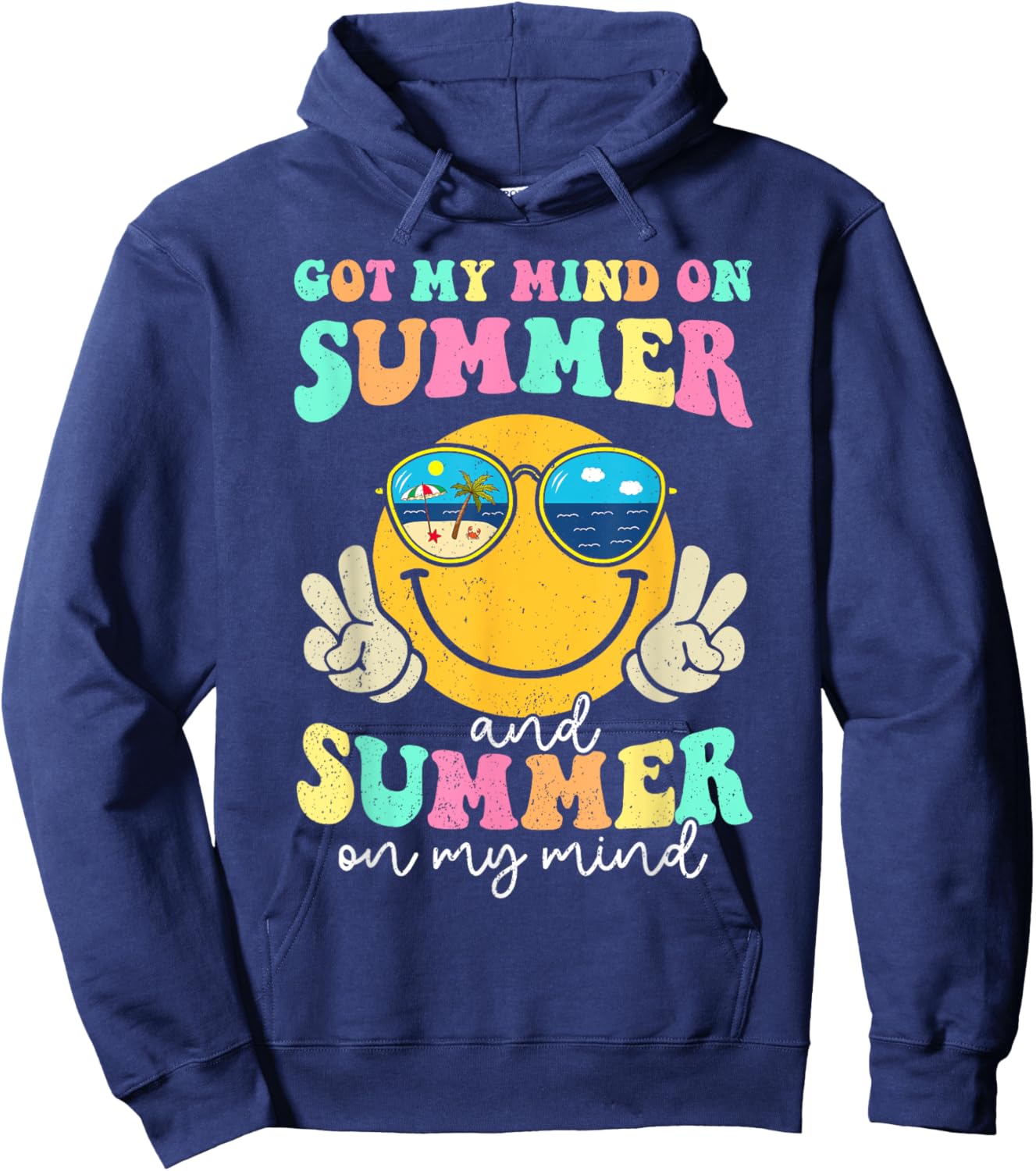 Groovy Happy Face Summer Vibes Got My Mind On Summer Teacher Hoodie - Hoodie | Navy