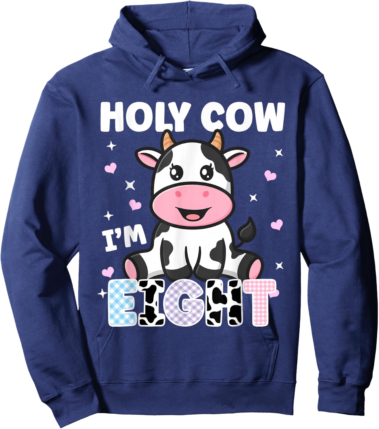 Holy Cow I'm Eight Years Old Cute Cow 8th Birthday Party Hoodie - Hoodie | Navy