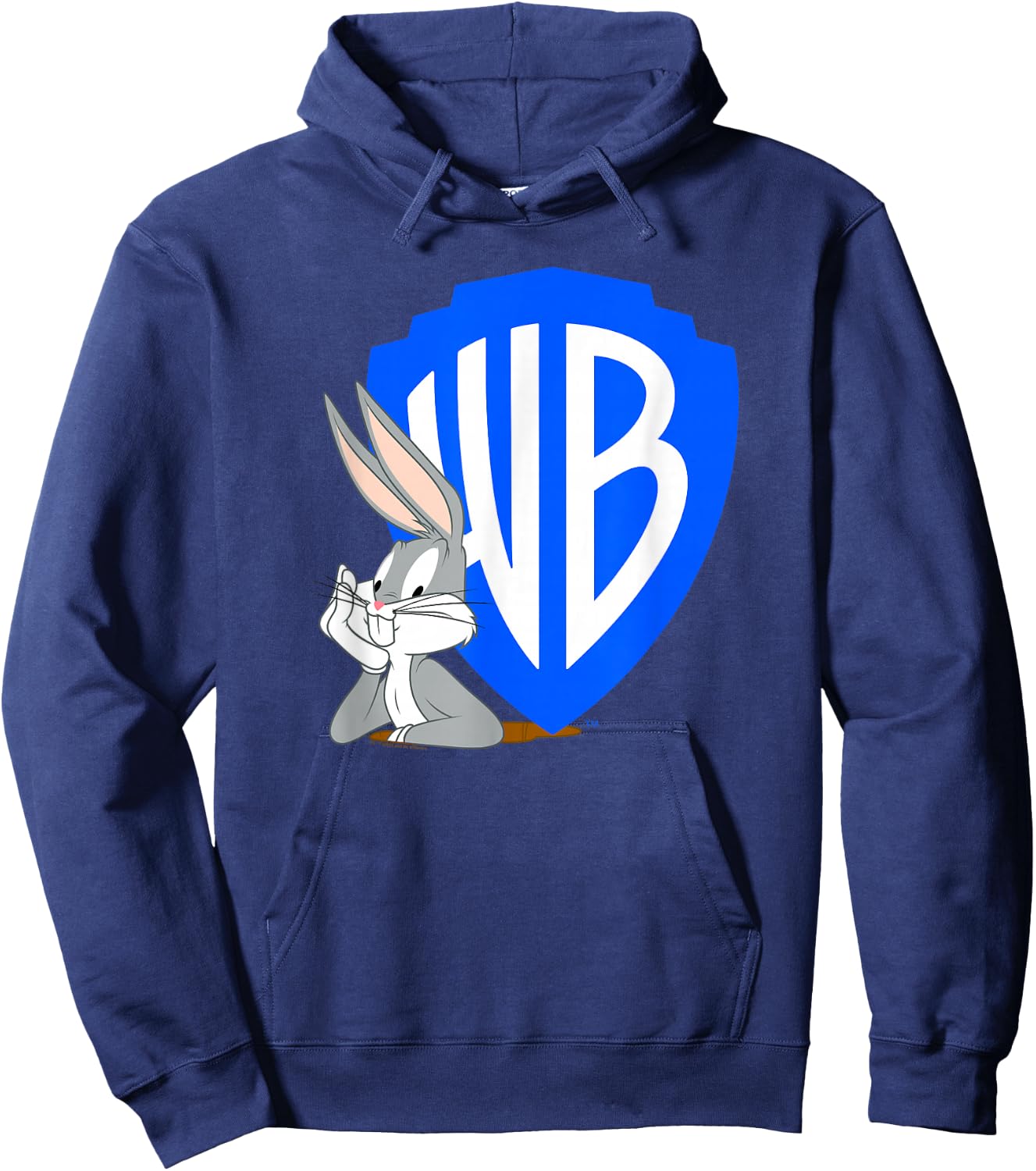WB100 Bugs Bunny Classic Warner Brothers Cartoon Badge Logo Hoodie - Hoodie | Navy