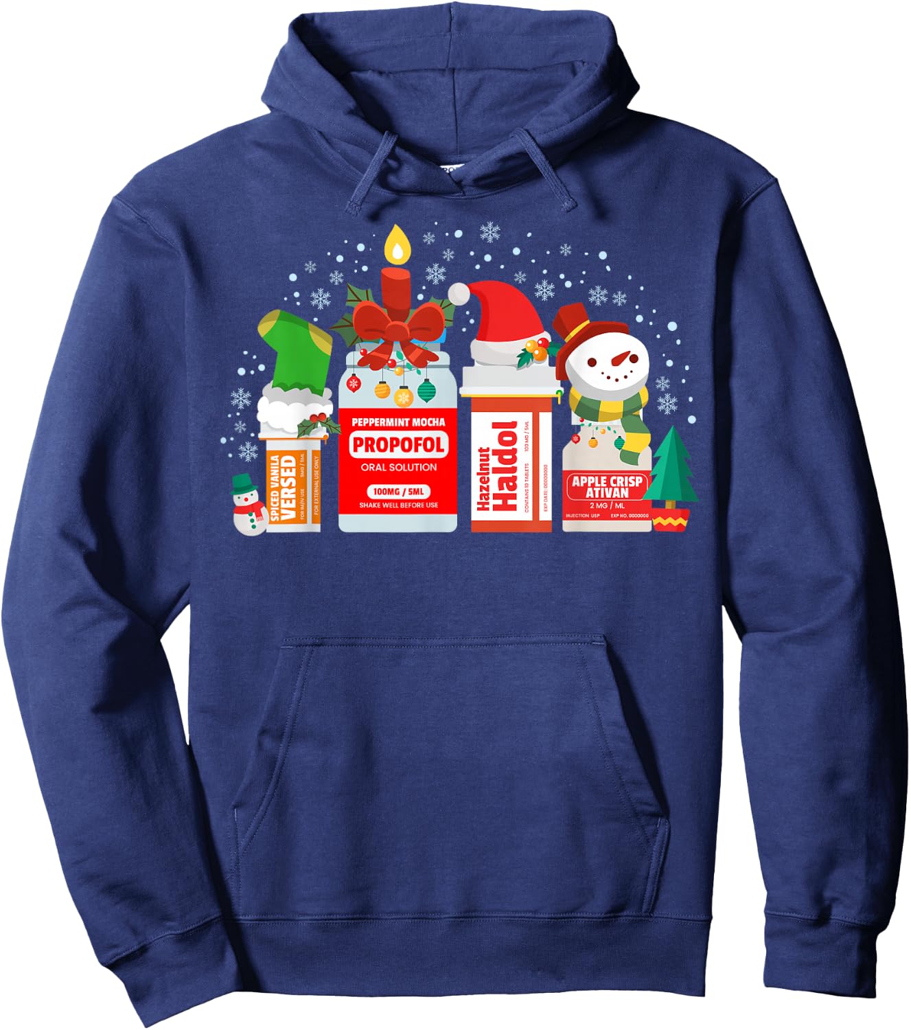 Christmas ICU Nurse Happy Nursemas Xmas Holiday Pajama RN Hoodie - Hoodie | Navy