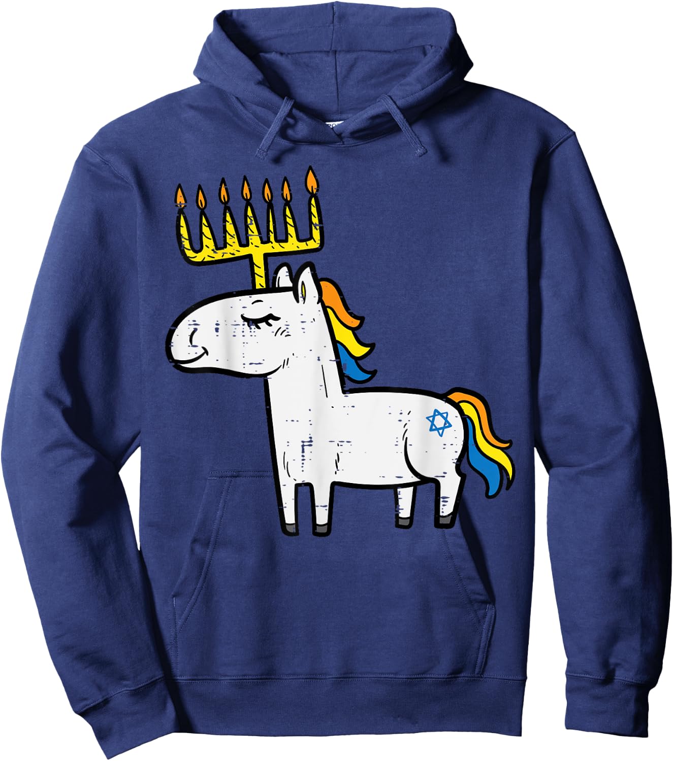 Menorah Unicorn Jewnicorn Hanukkah Pajamas Chanukah PJs Girl Hoodie - Hoodie | Navy