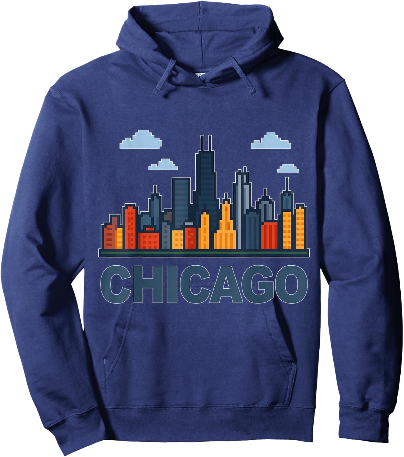 Funny Chicago Skyline Chicago Souvenir Pixel Art Hoodie - Hoodie | Navy