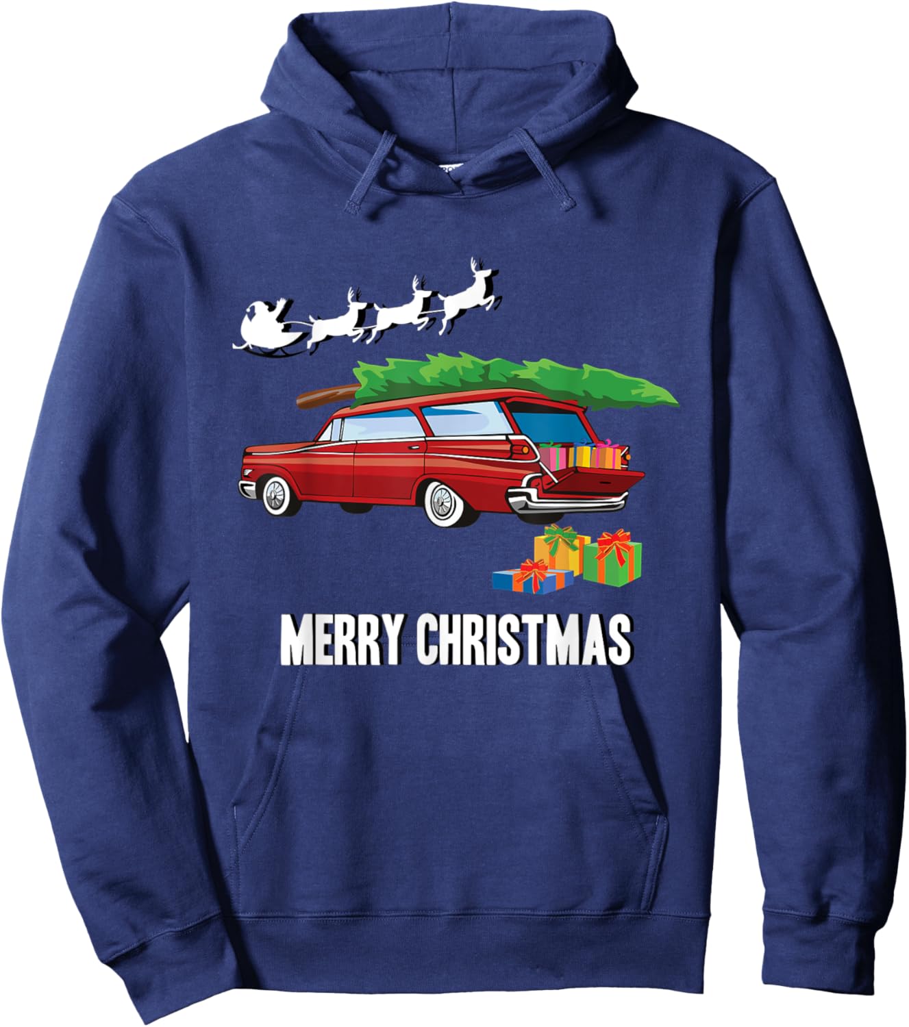 Classic Car Retro Station Wagon - Merry Christmas Hoodie - Hoodie | Navy