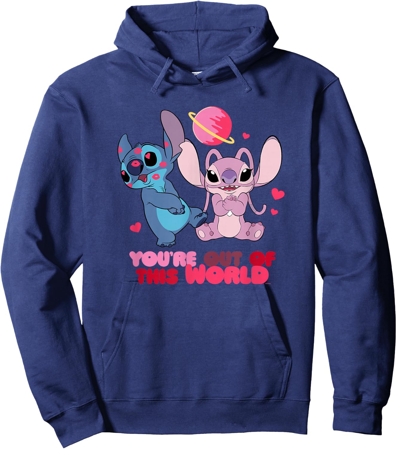 Disney Stitch & Angel You're Out of This World Valentine's , black Hoodie - Hoodie | Navy