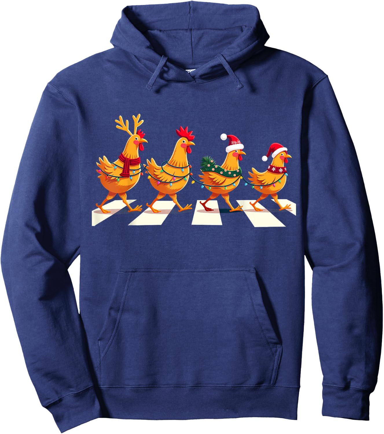 Rhode Island Red Chicken Crossing Road Xmas Hoodie - Hoodie | Navy