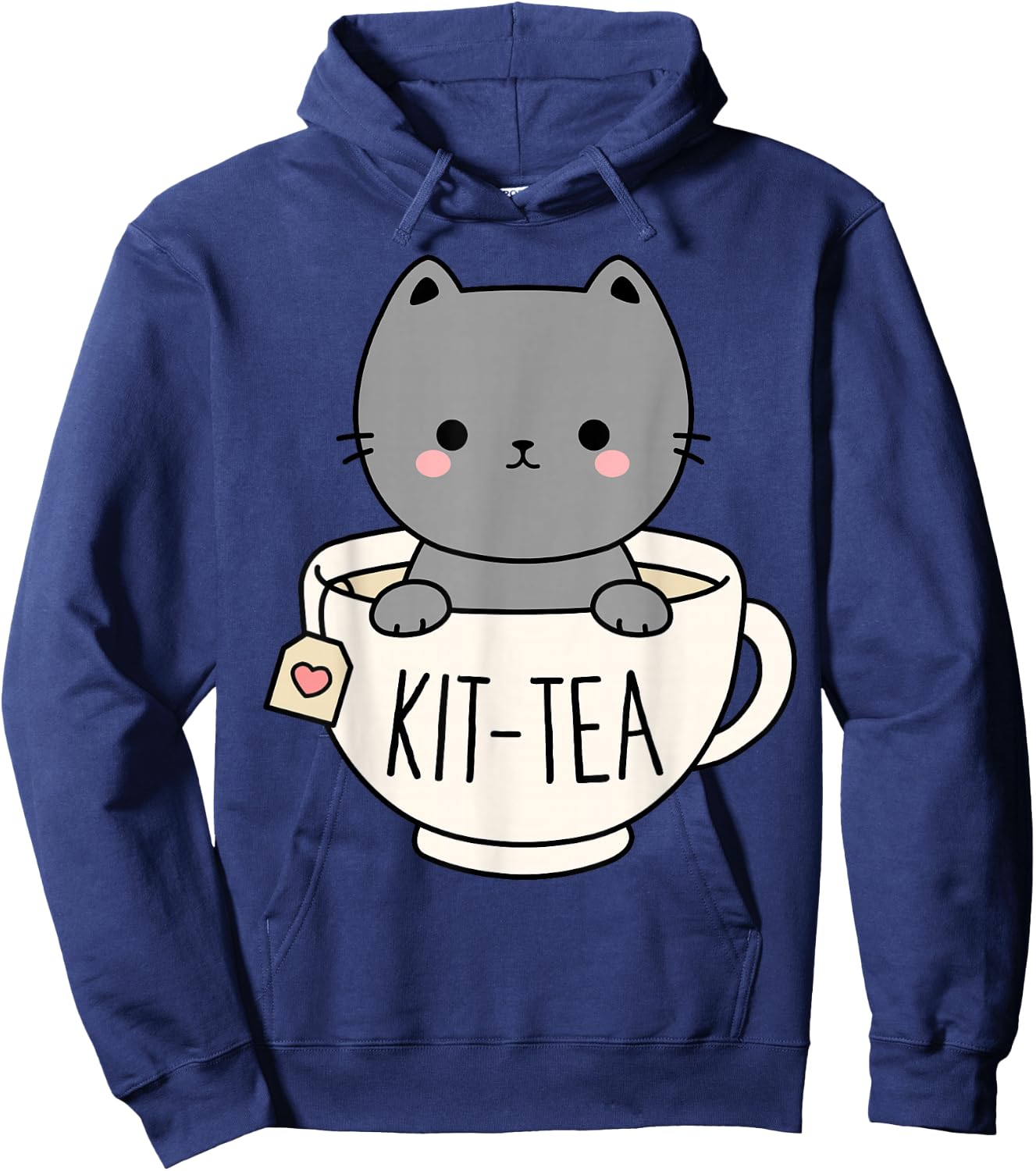 Kit-Tea Cute Kitten In Tea Cup Cat Lover Funny Cat Pun Hoodie - Hoodie | Navy