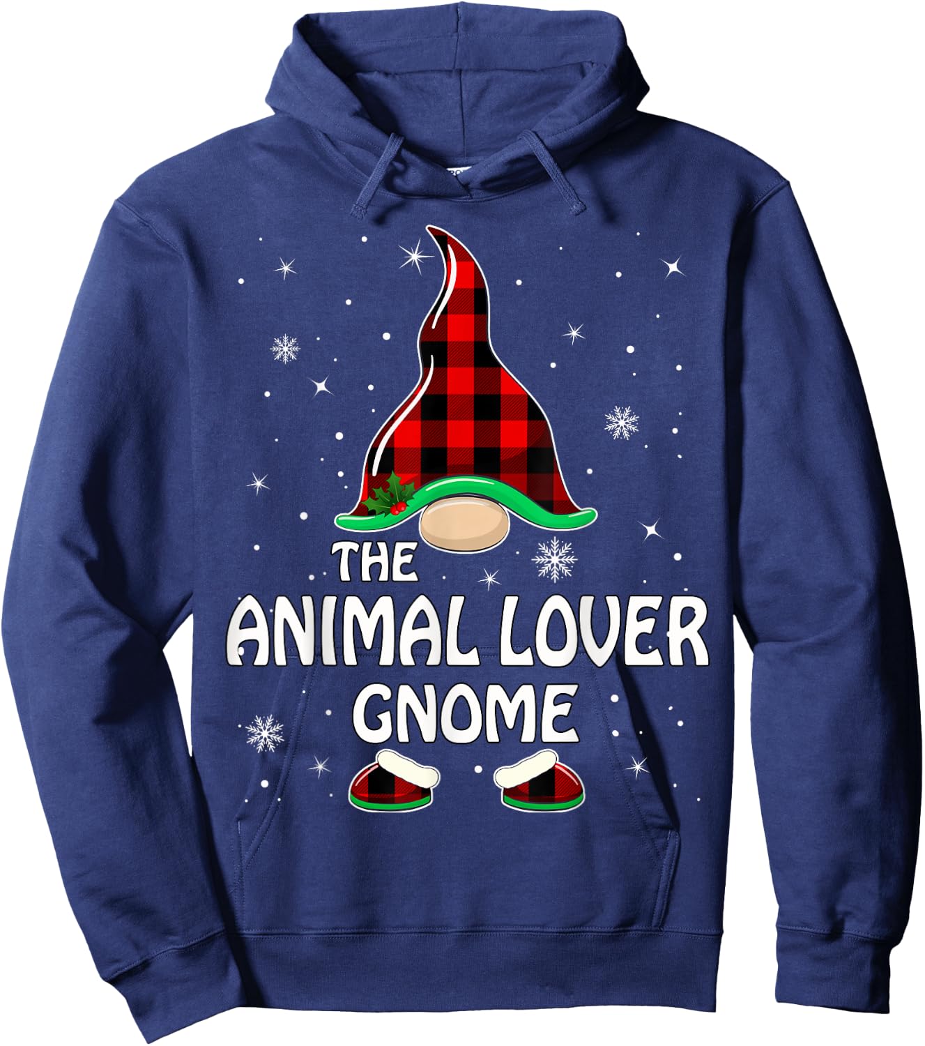 Animal Lover Gnome Buffalo Plaid Matching Family Christmas Hoodie - Hoodie | Navy