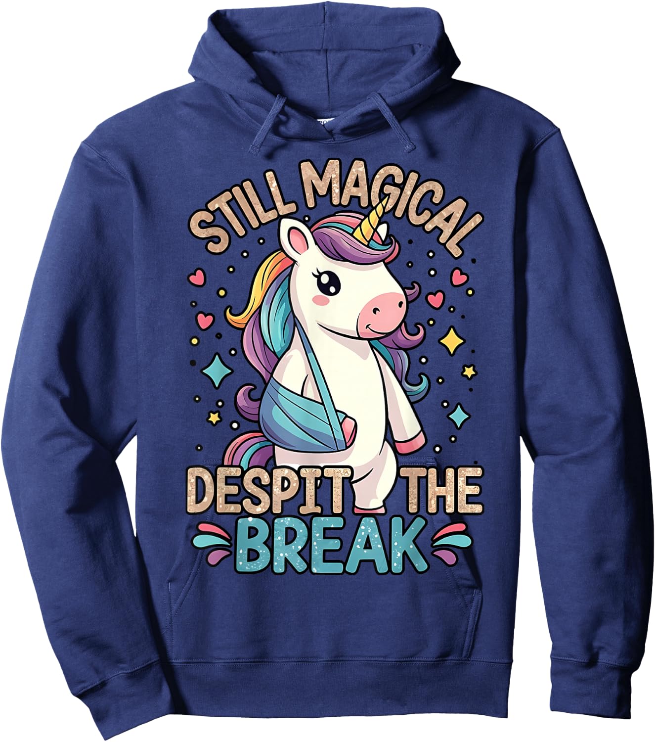 Broken Hand Recovery Broken Arm, Broken Wrist Cute Unicorn Hoodie - Hoodie | Navy