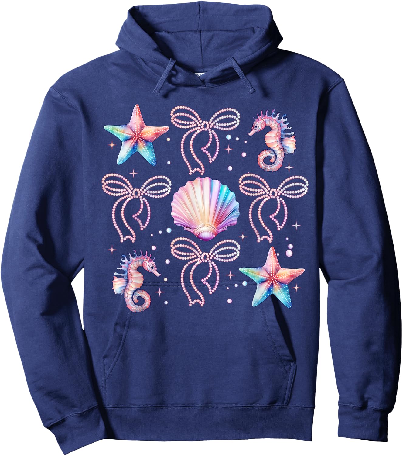 Retro Summer Vibes Beach Coquette Bow Summer Girls Hoodie - Hoodie | Navy