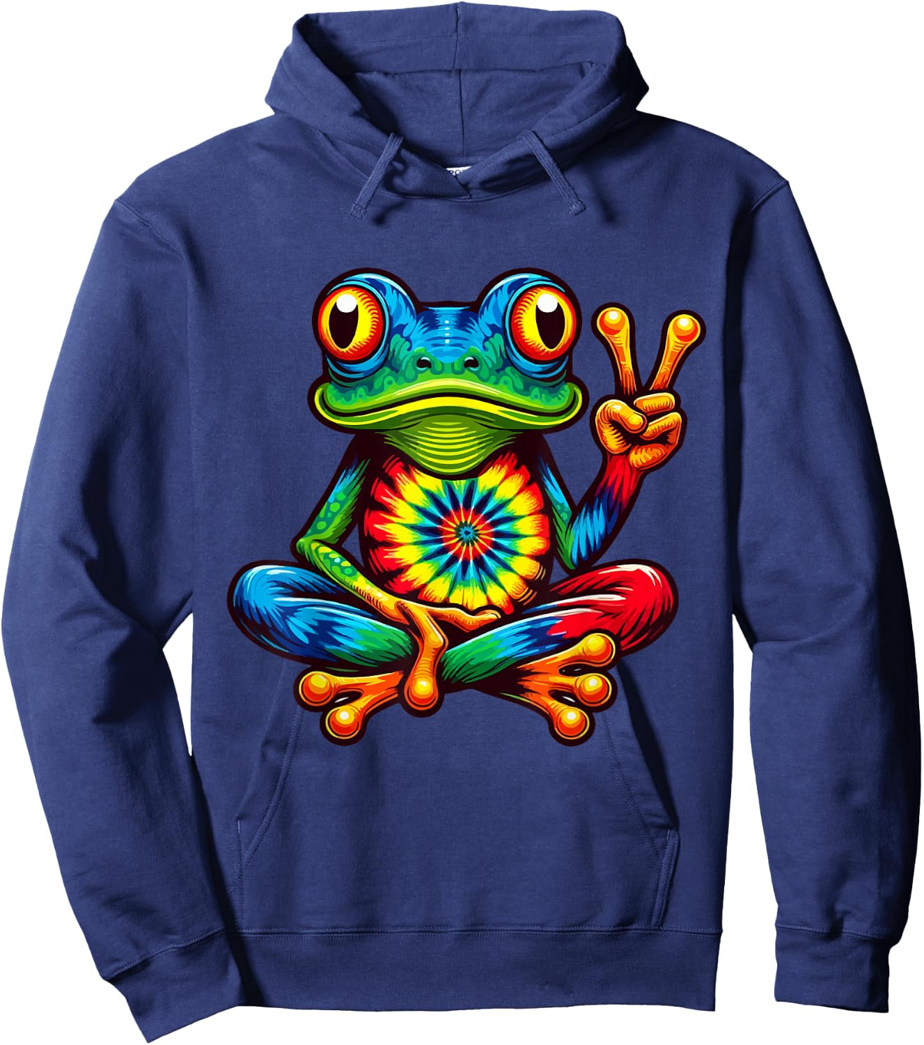 Tie-Dye Frog Peace Sign Women Kids Hoodie - Hoodie | Navy