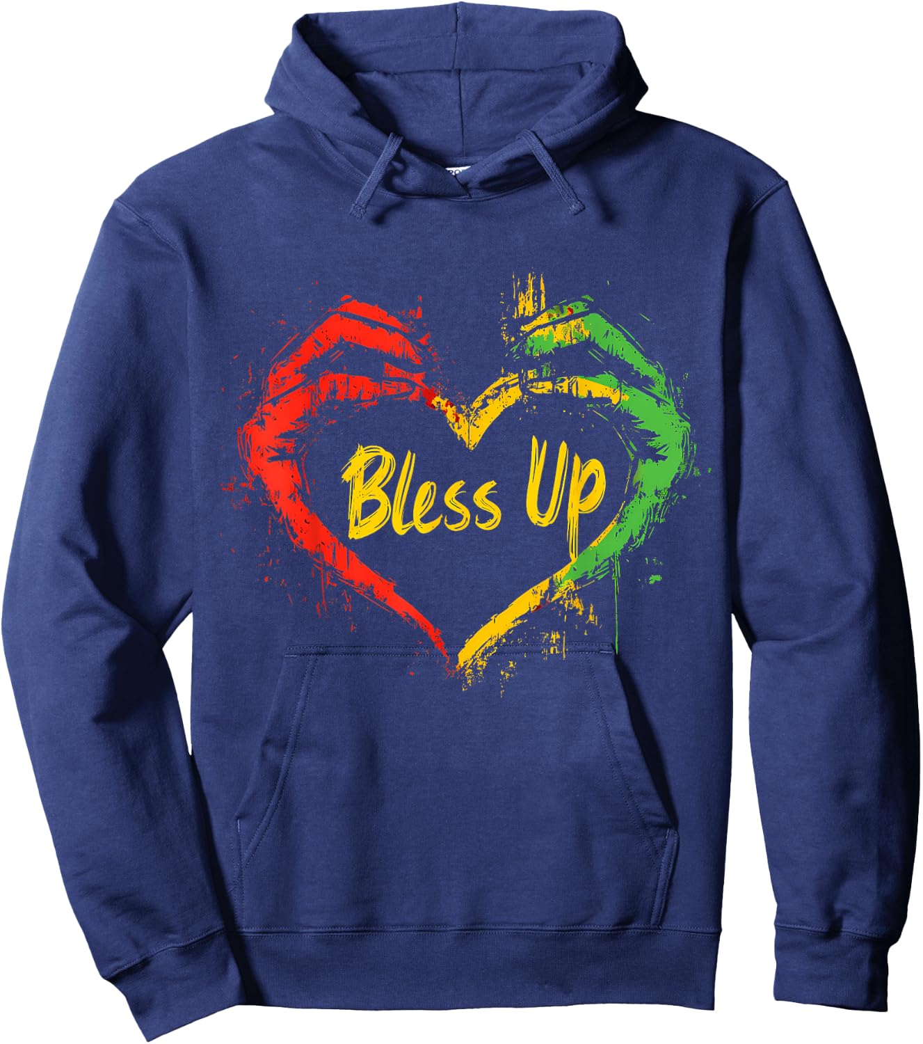 Rasta Reggae Music Jah Bless Up Hand Heart Rastafari Hoodie - Hoodie | Navy