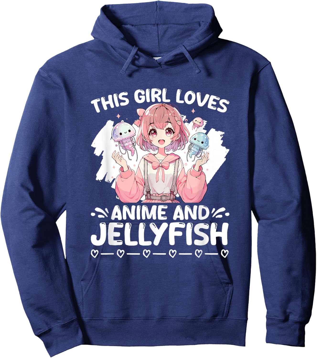 Girl Loves Anime And Jellyfish Japan Scuba Kawaii Jelly Fish Hoodie - Hoodie | Navy