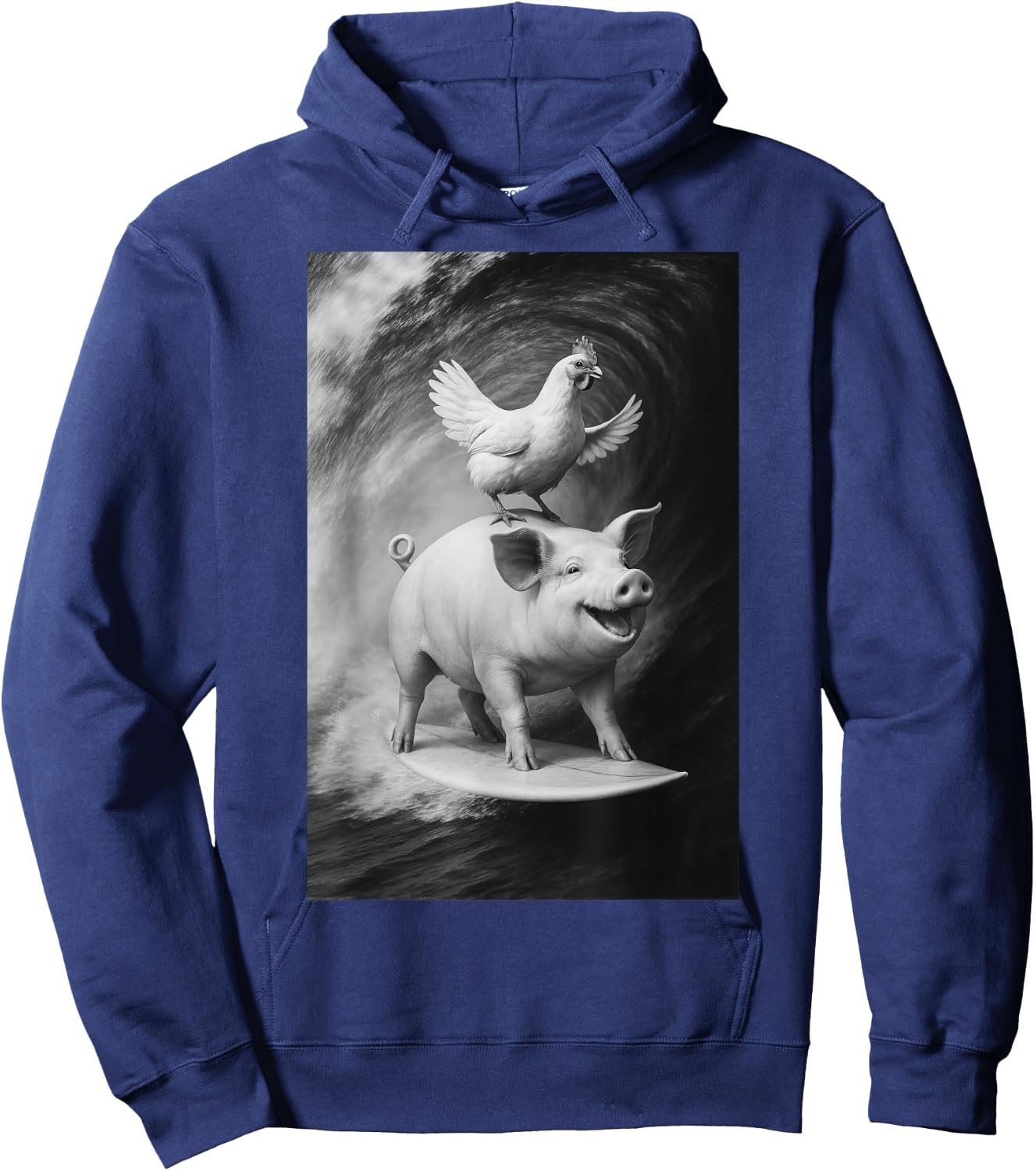 Funny Surfing Pig and Chicken Selfie On Farm Animal Hoodie - Hoodie | Navy