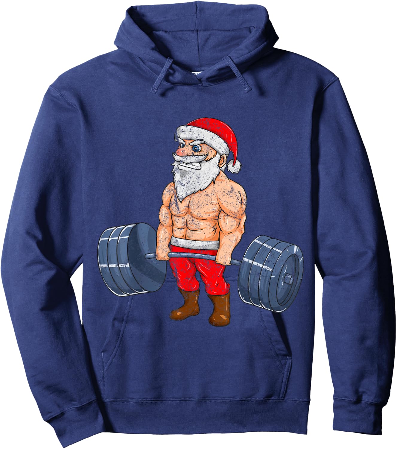 Vintage Santa Weightlifting Bodybuilder Muscle Fitness Hoodie - Hoodie | Navy