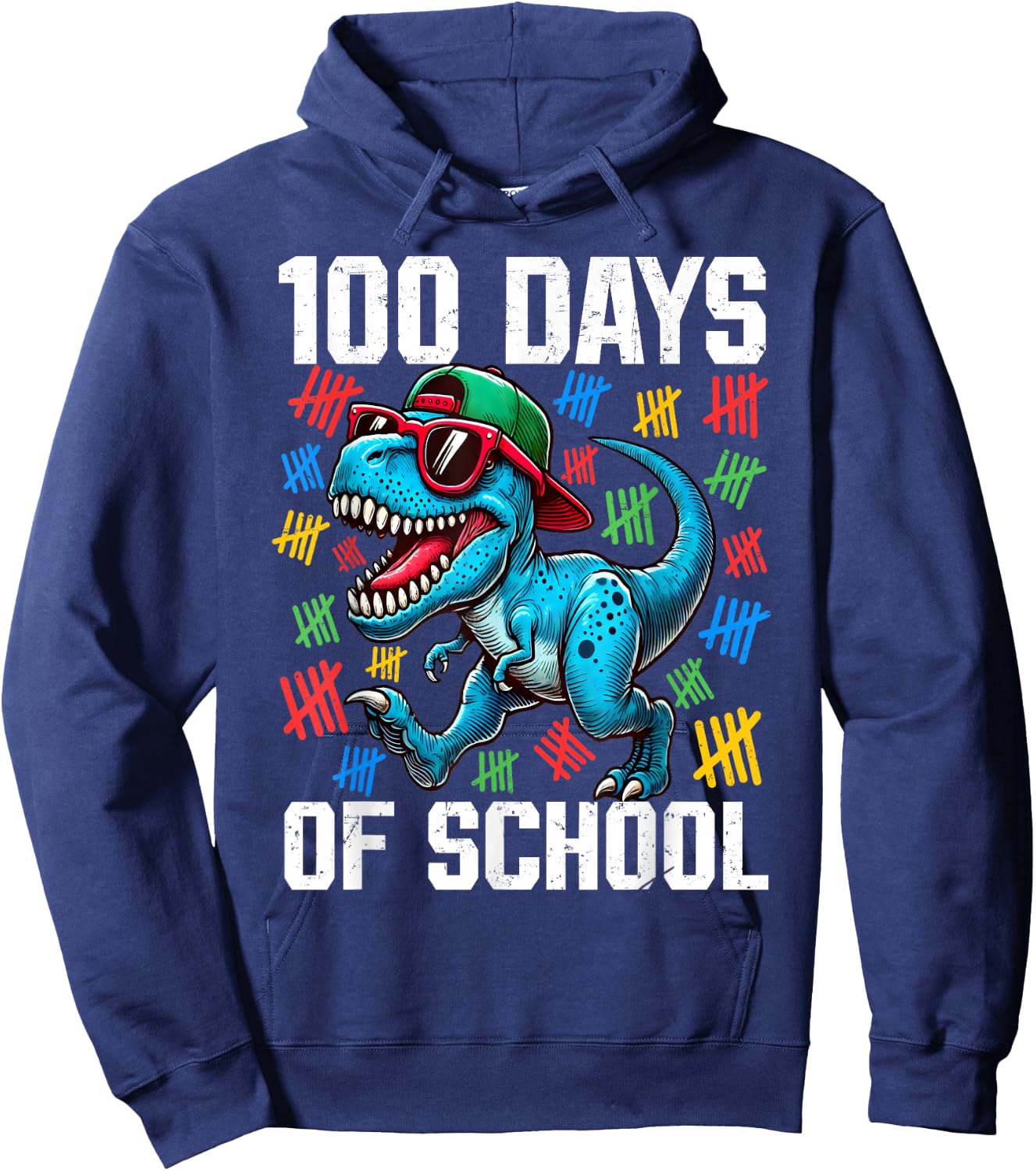 100 Days of School Dinosaur 100th Day Of School Boys Kids Hoodie - Hoodie | Navy
