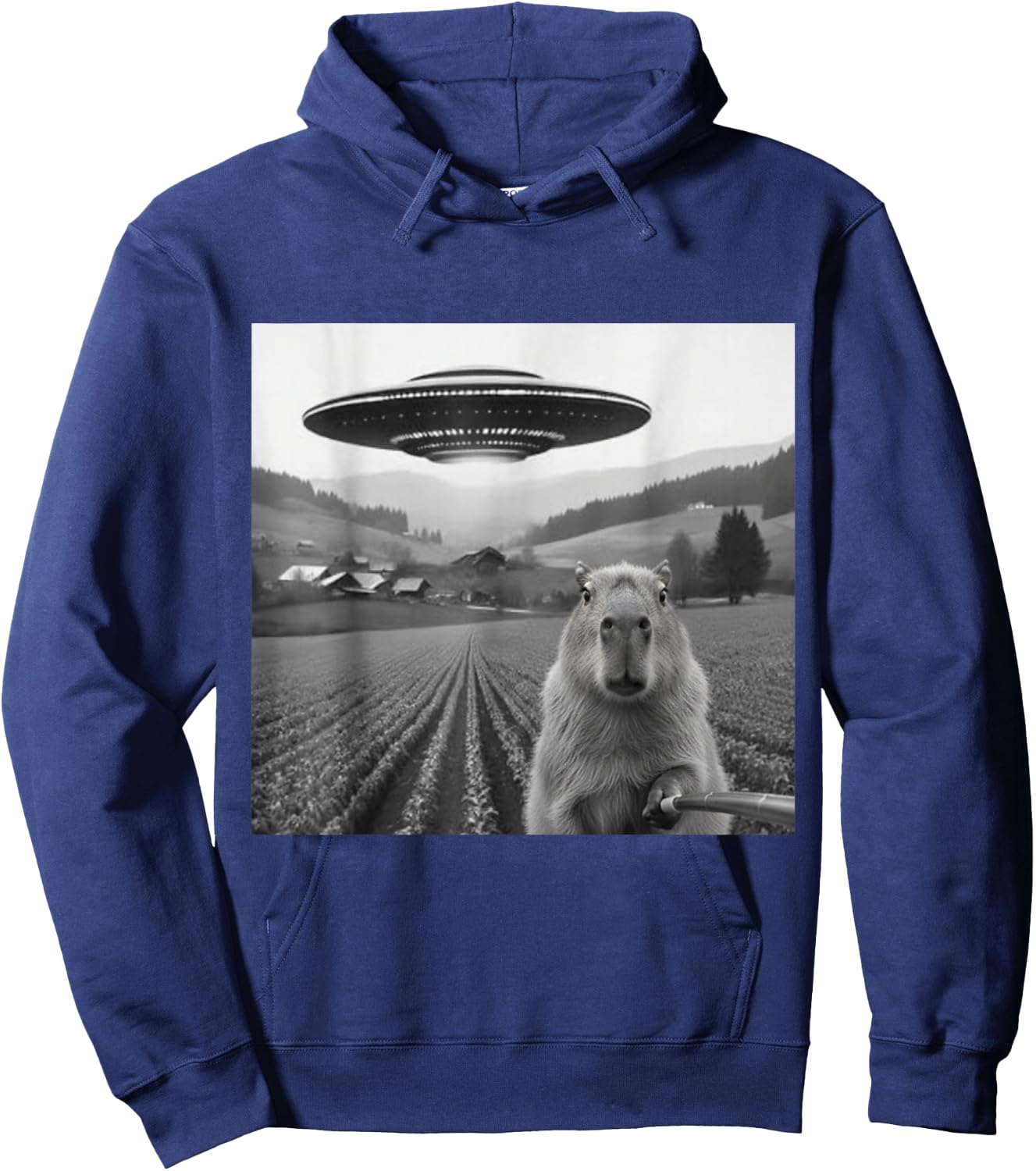 Capybara Selfie with Alien UFO Shirts Funny Gifts Hoodie - Hoodie | Navy