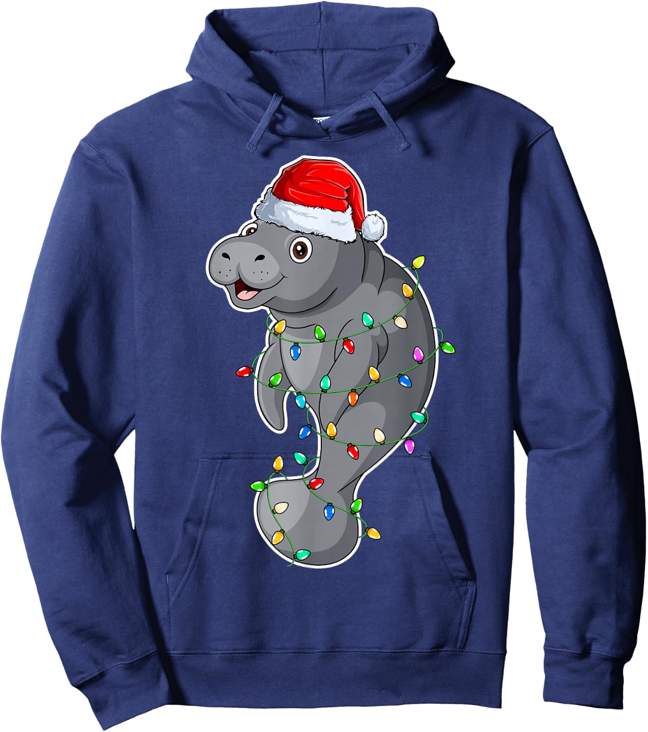Manatee Wearing Santa Hat Xmas - Manatee Lover Christmas Hoodie - Hoodie | Navy