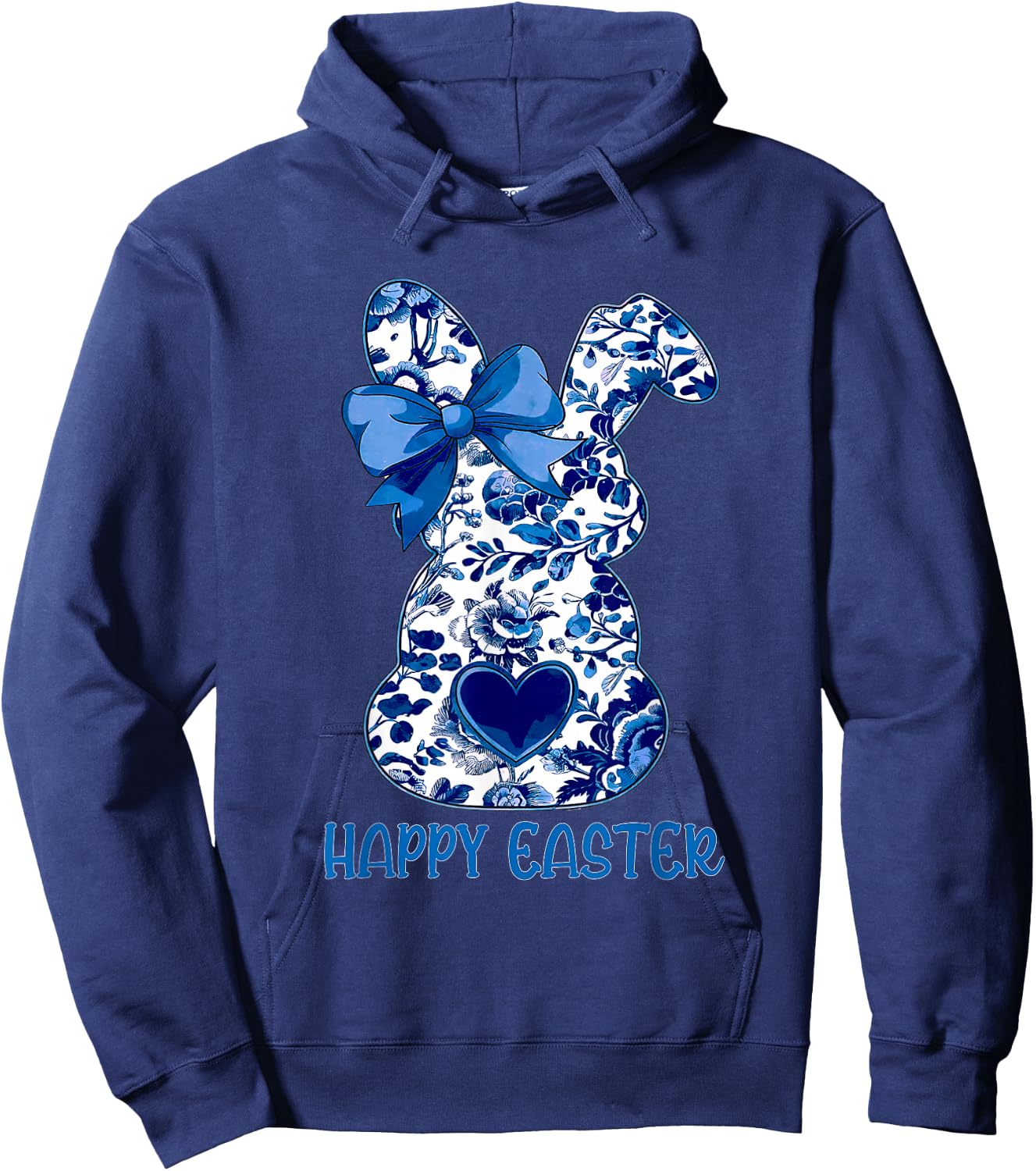 Easter Chinoiserie Floral Bunny With Cute Blue Bow Coquette Hoodie - Hoodie | Navy