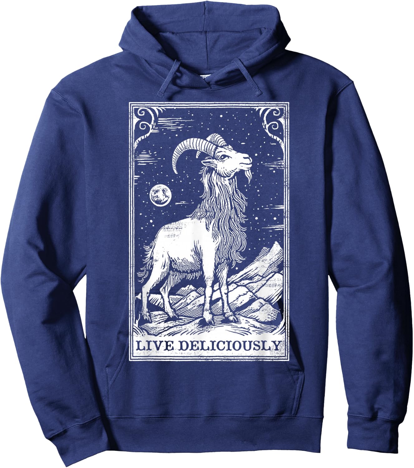 Live Deliciously Tarot Card Shirt Wiccan Goat Pagan Occult Hoodie - Hoodie | Navy