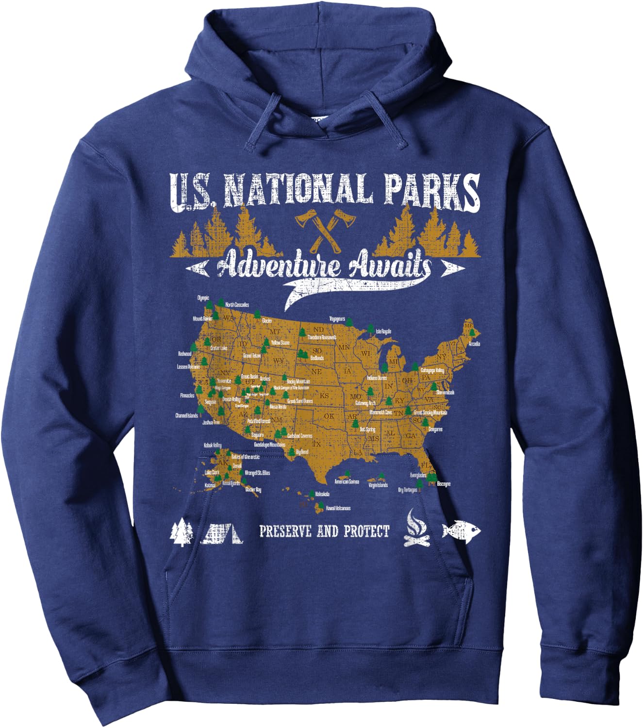 US National Parks Adventure Awaits - Hiking & Camping Lover Hoodie - Hoodie | Navy