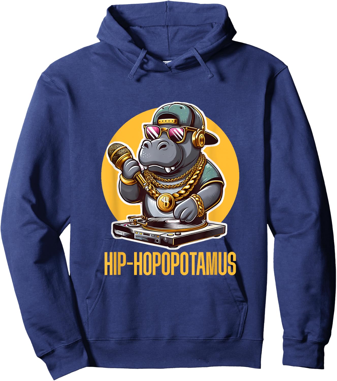 Hip Hop Hippopotamus DJ Rapper Hippo MC "Hip-Hopopotamus" Hoodie - Hoodie | Navy