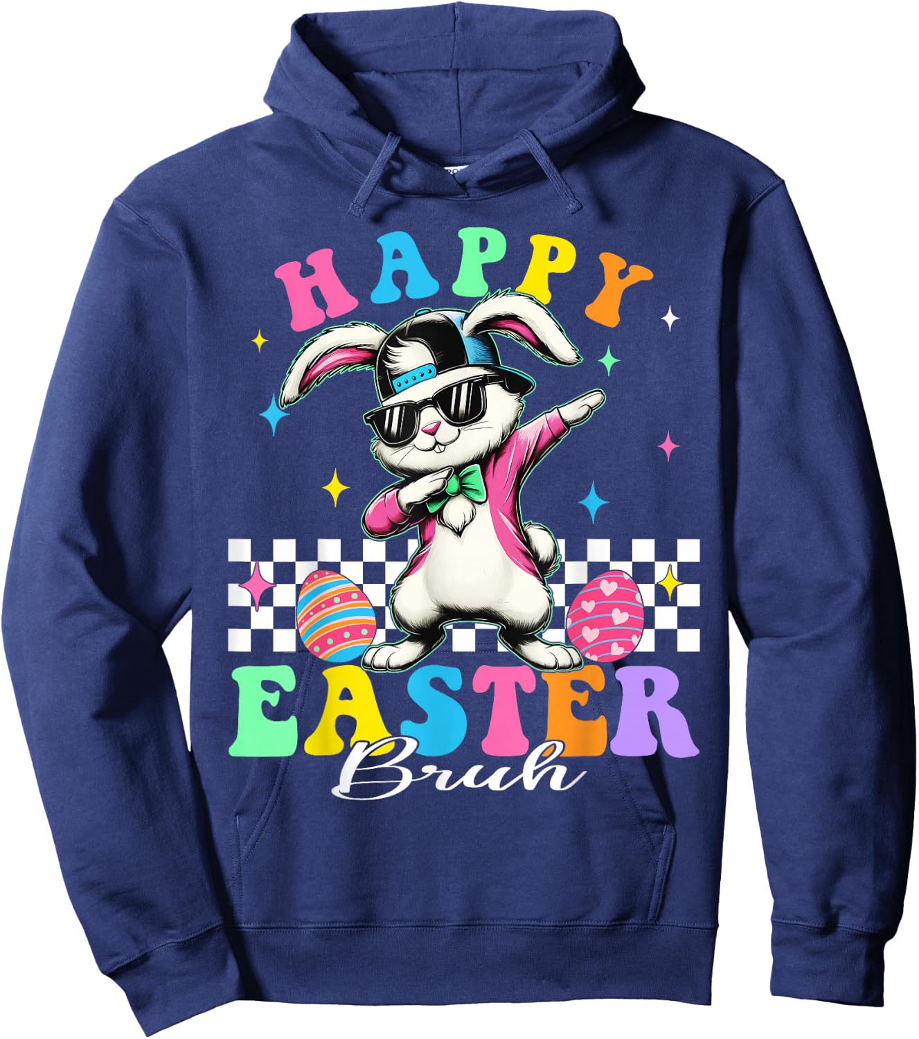 Happy Easter Bruh Dabbing Bunny with Sunglass Kid Boys Girls Hoodie - Hoodie | Navy