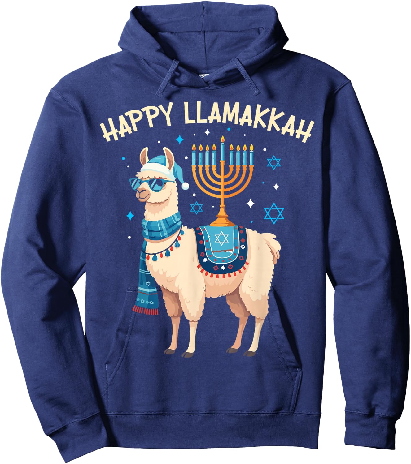 Funny Hanukkah Happy Llamakkah Llama Jewish Chanukah Kids Hoodie - Hoodie | Navy