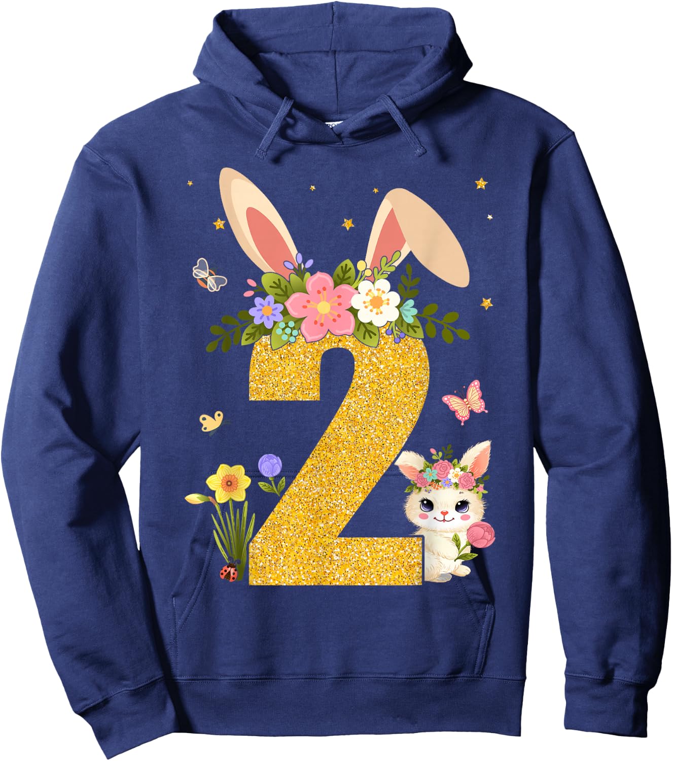 2nd Birthday Rabbit Two Year Old Sweet Baby Bunny Ears Hoodie - Hoodie | Navy