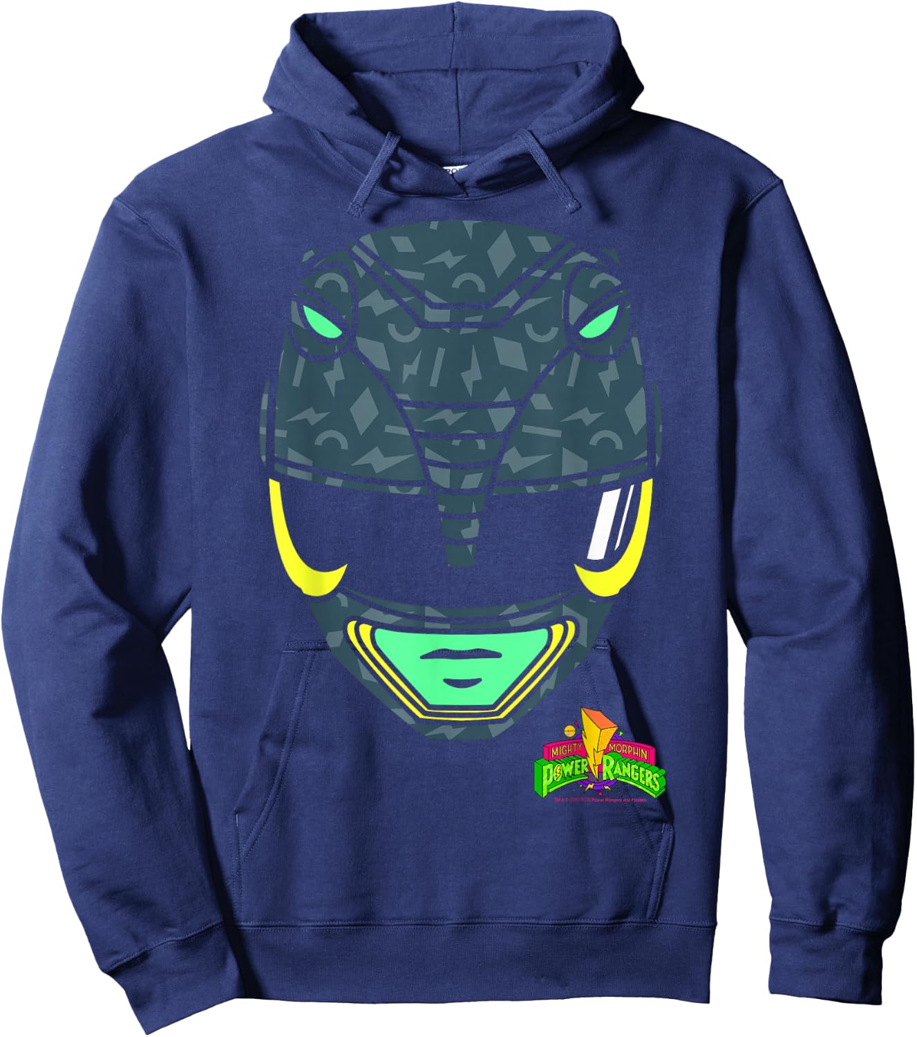 Power Rangers Black Ranger Retro Print Big Face Hoodie - Hoodie | Navy