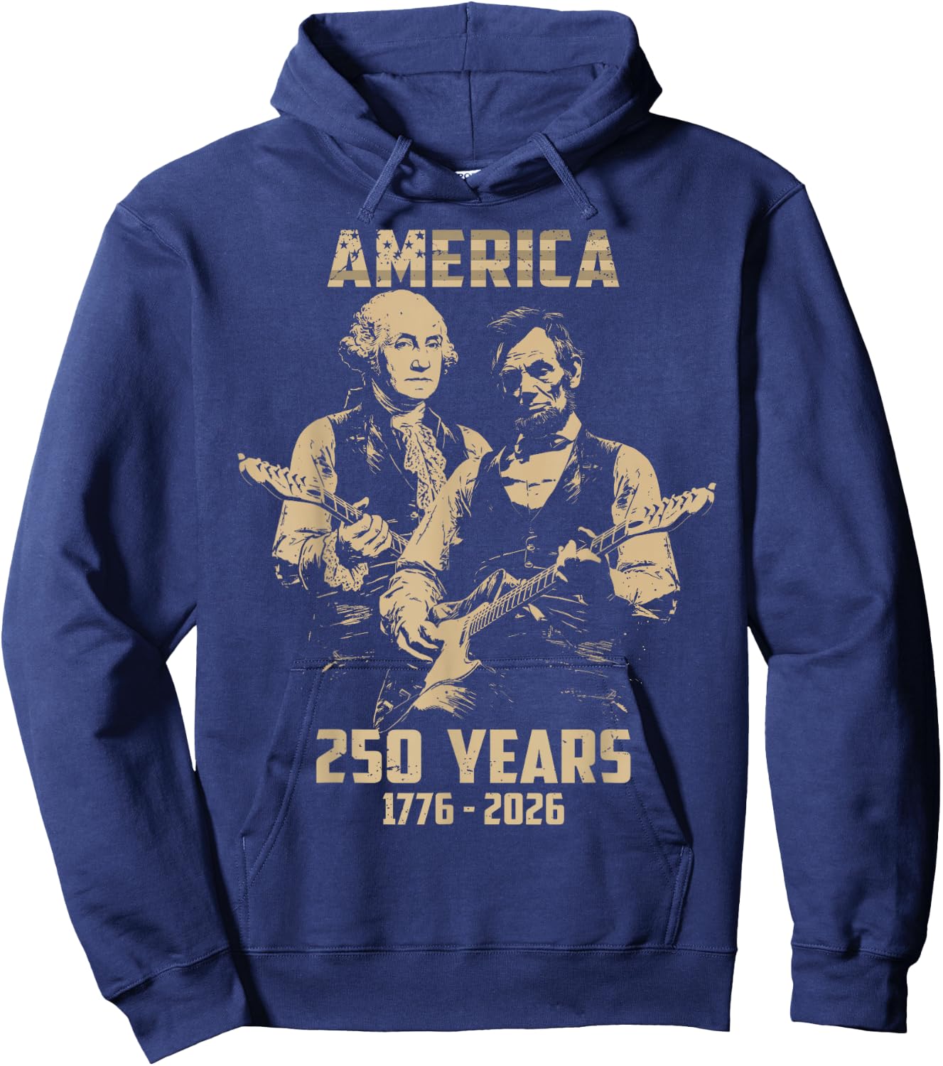 Washington Abraham Playing Guitar 4th July 250th Anniversary Hoodie - Hoodie | Navy