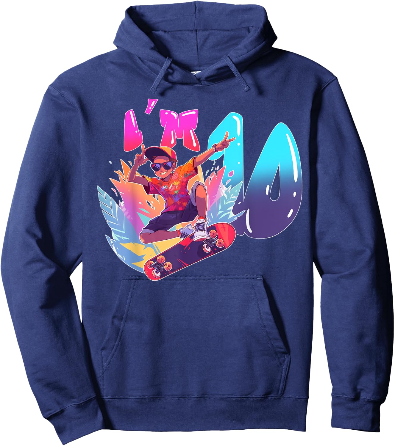 10th Birthday Party Skateboard Boy Ten Year Old Skater Hoodie - Hoodie | Navy