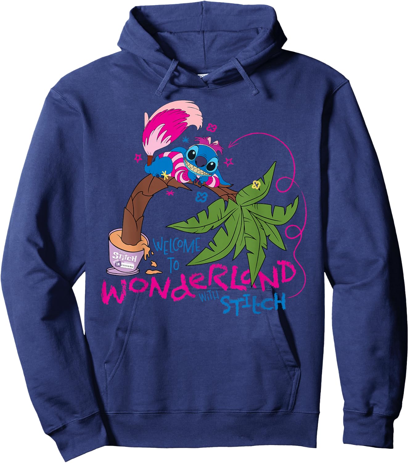 Disney 100 Stitch in Costume Cheshire Cat Wonderland Welcome Hoodie - Hoodie | Navy