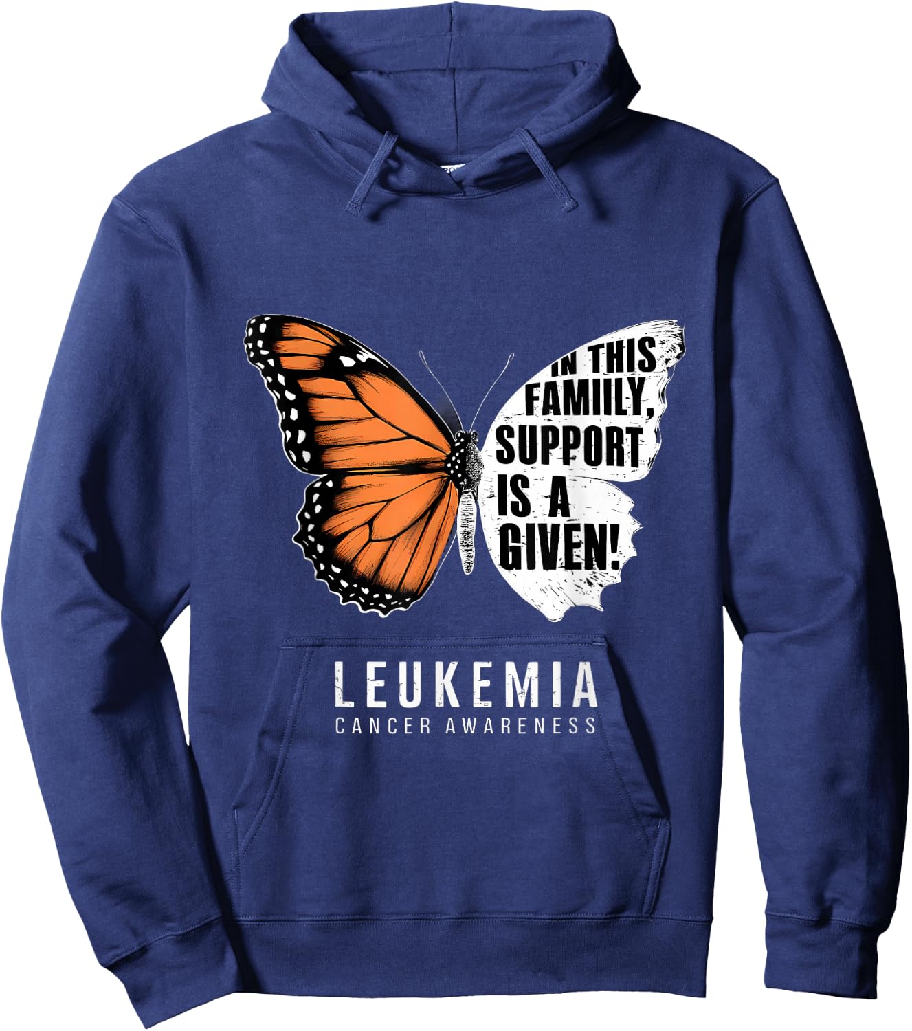 Leukemia Awareness Orange Ribbon Support Is Given Butterfly Hoodie - Hoodie | Navy