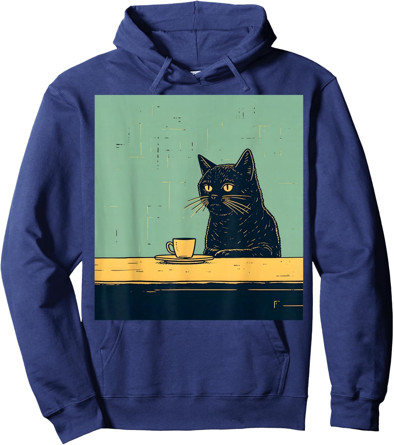 Funny Black Cat Chilling with Coffee Retro Vintage Hoodie - Hoodie | Navy