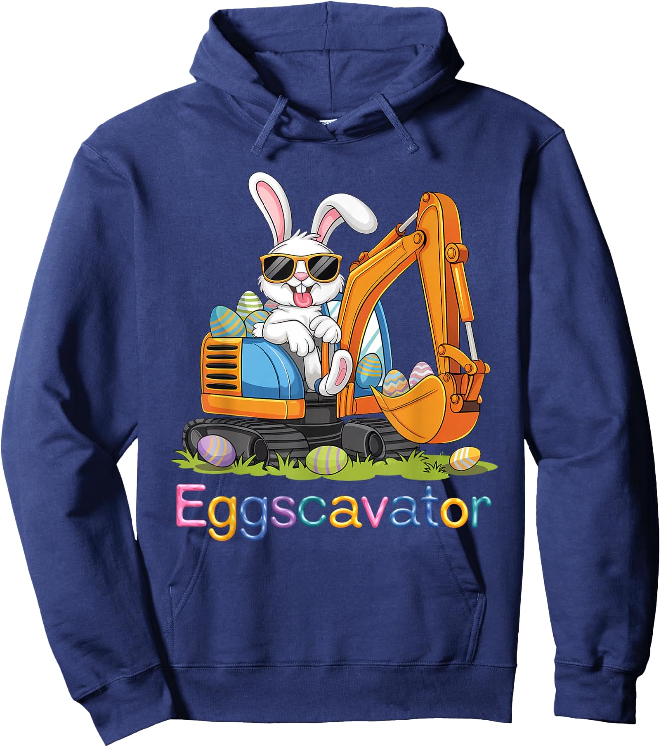 Eggs-Cavator Easter Bunny Excavator Toddler Boys Easter Kids Hoodie - Hoodie | Navy