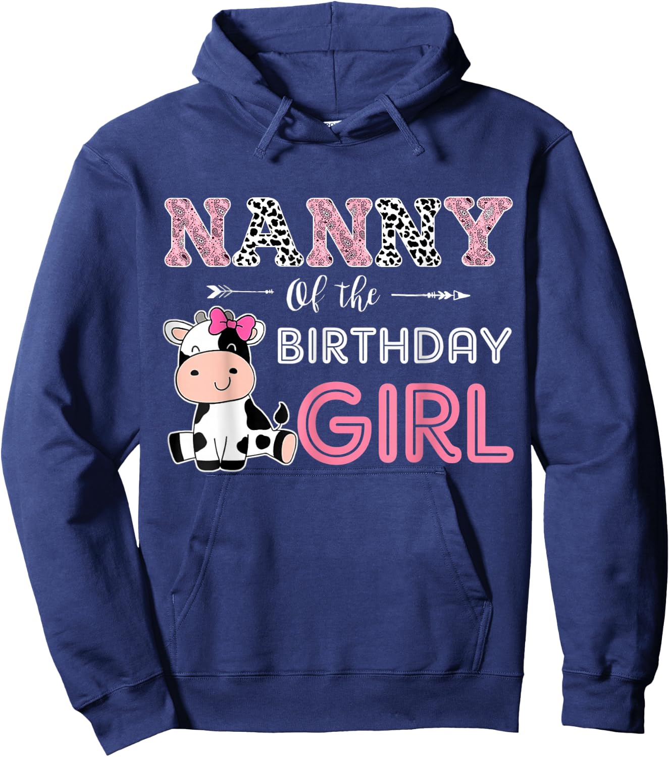 Nanny of The Birthday Girl Farm Cow Grandma Matching Family Hoodie - Hoodie | Navy