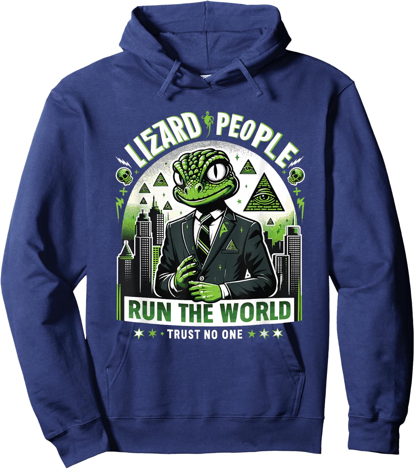 Lizard People Run the World - Trust No One Conspiracy Hoodie - Hoodie | Navy