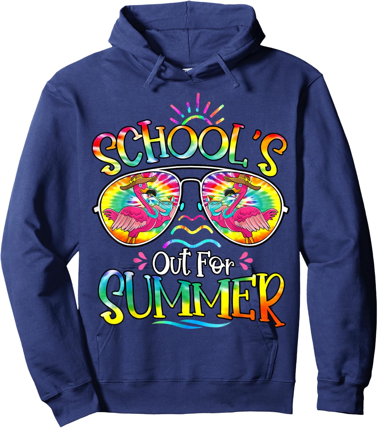 School's Out For Summer Last Day Of School Hello Flamingo Hoodie - Hoodie | Navy