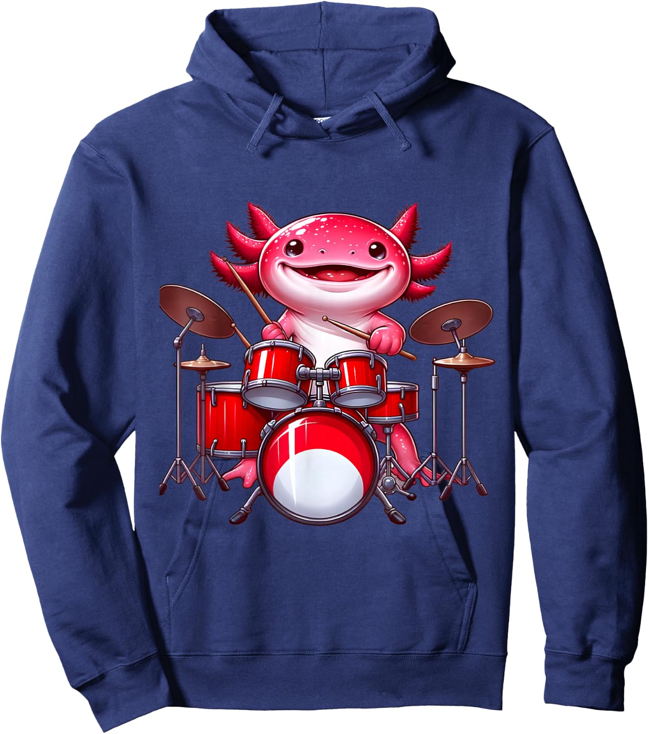 Axolotl Playing Drum Set Percussionist Drummer Hoodie - Hoodie | Navy