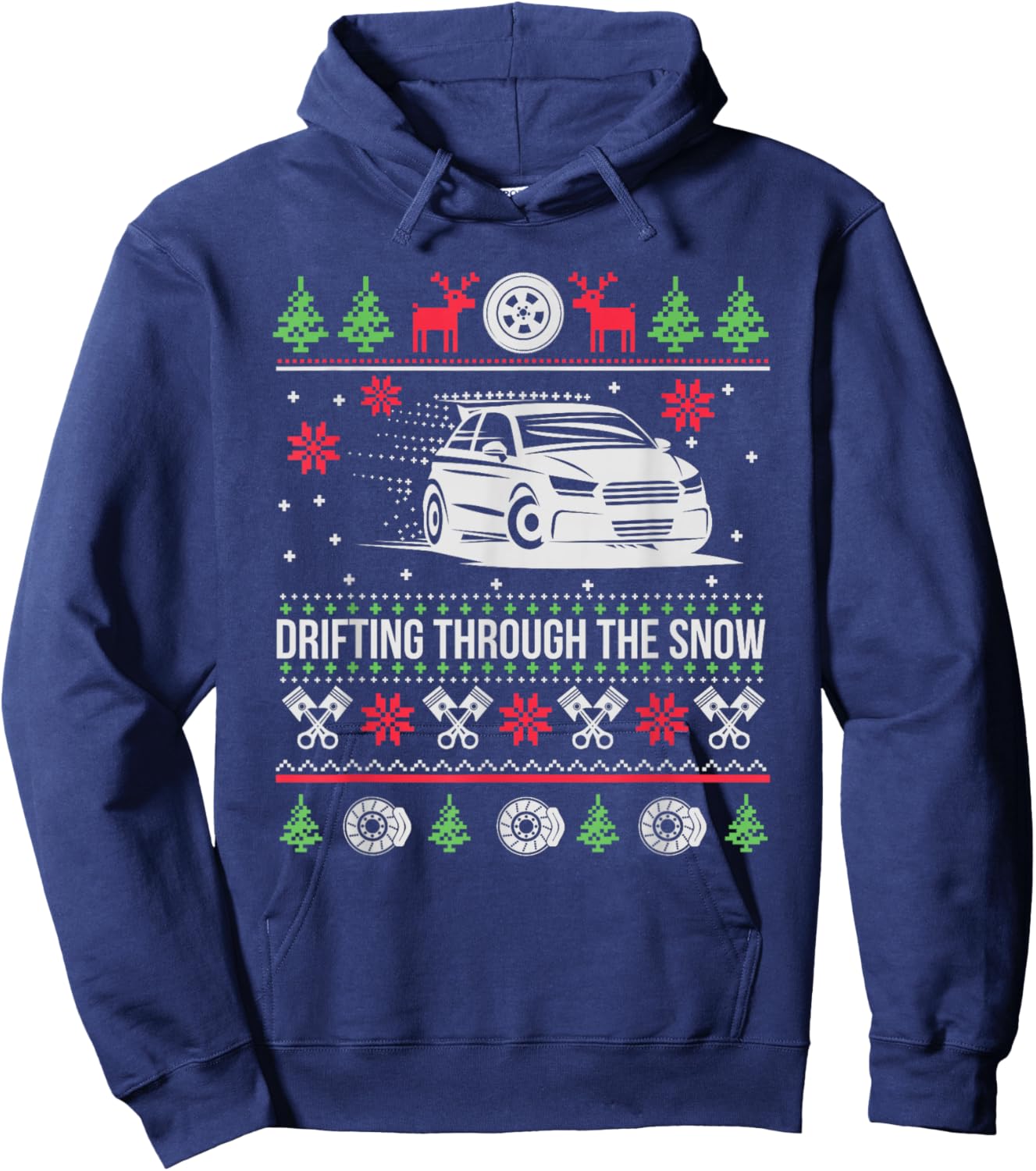 Snow Drifting Car Lover Merch Ugly Christmas Drifting Through The Snow Hoodie - Hoodie | Navy