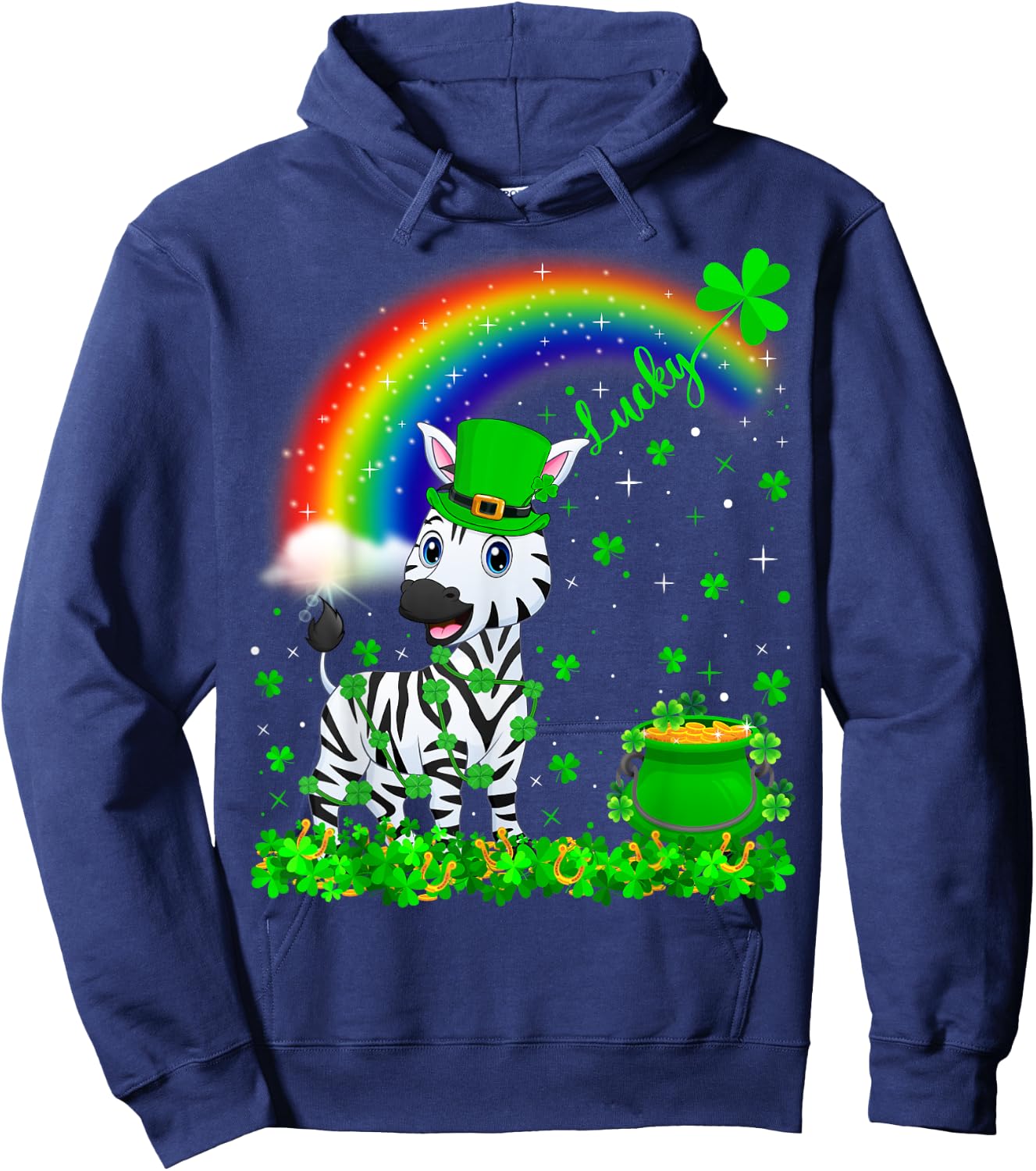 Rainbow Irish Shamrock Lucky Zebra St. Patrick's Day Hoodie - Hoodie | Navy