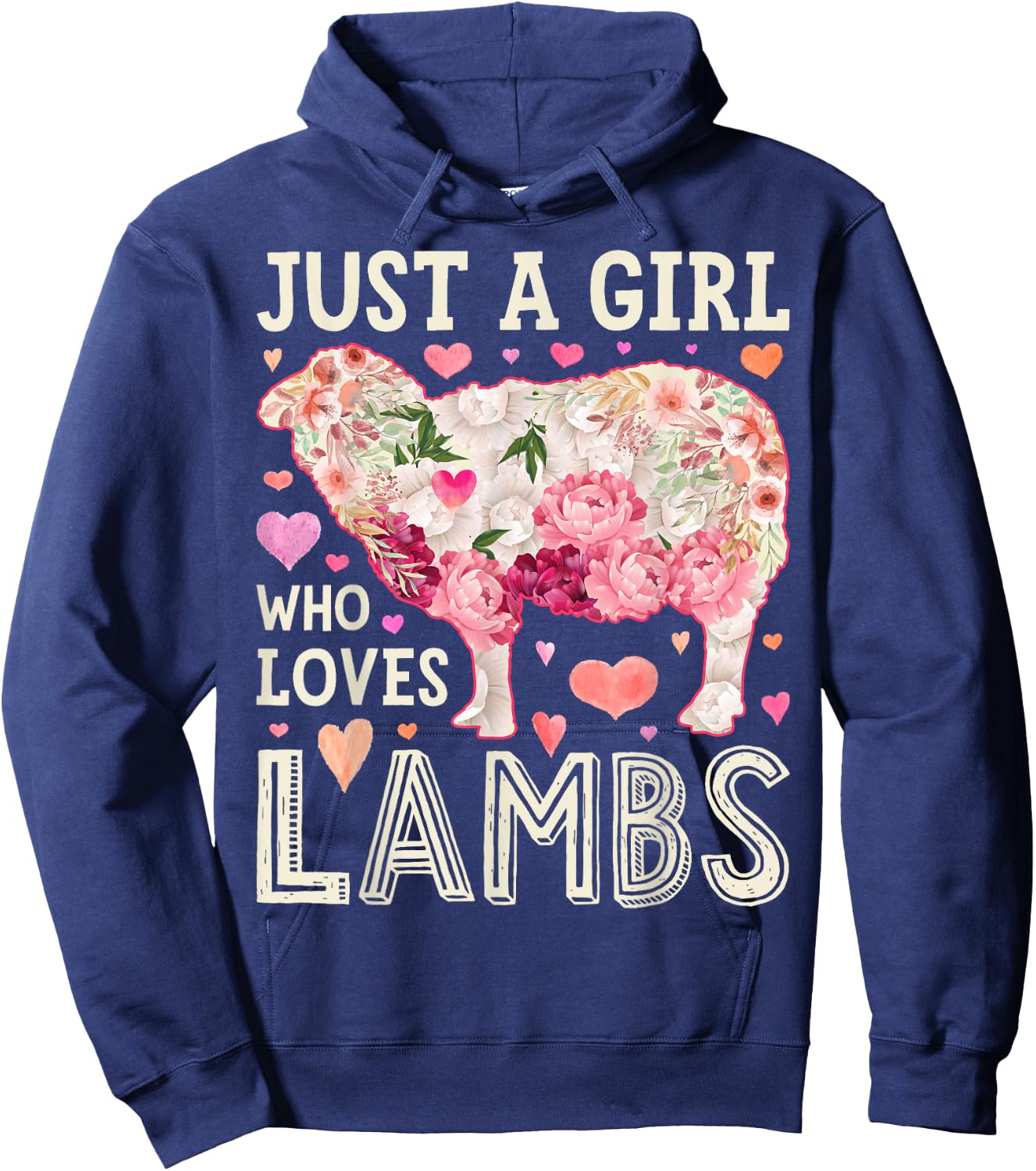 Lamb Just A Girl Who Loves Lambs Women Farmer Sheep Flower Hoodie - Hoodie | Navy