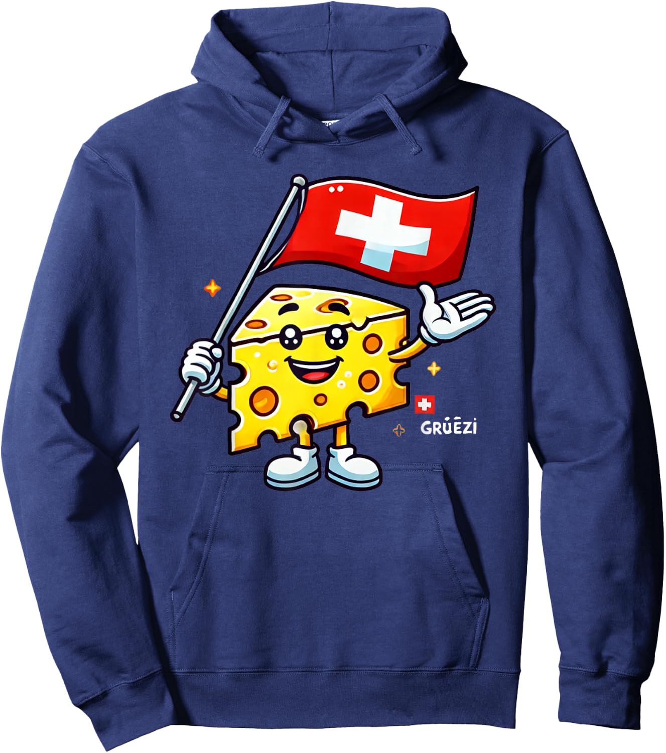 Grüezi - Funny Swiss Cheese Cartoon Switzerland National Day Hoodie - Hoodie | Navy