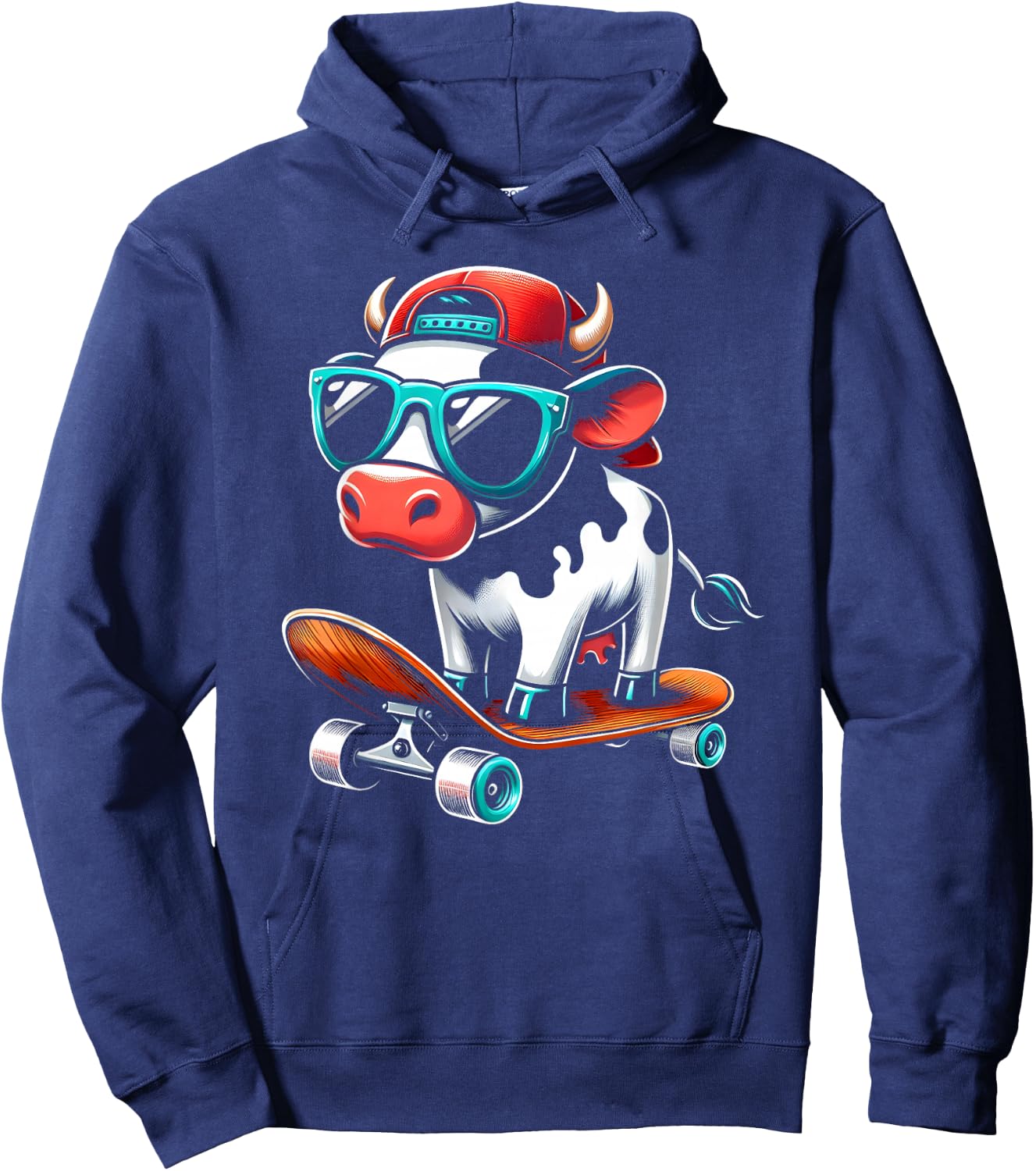 Kids Cow On A Skateboard Skater Boys Hoodie - Hoodie | Navy