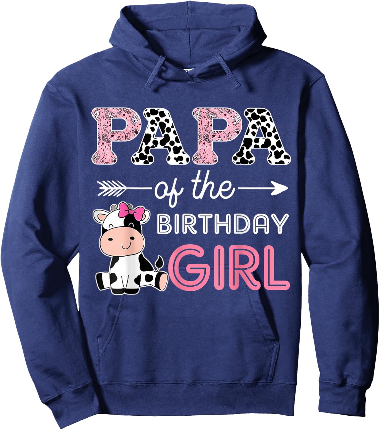 Papa of The Birthday Girl Farm Cow Papa Matching Family Bday Hoodie - Hoodie | Navy