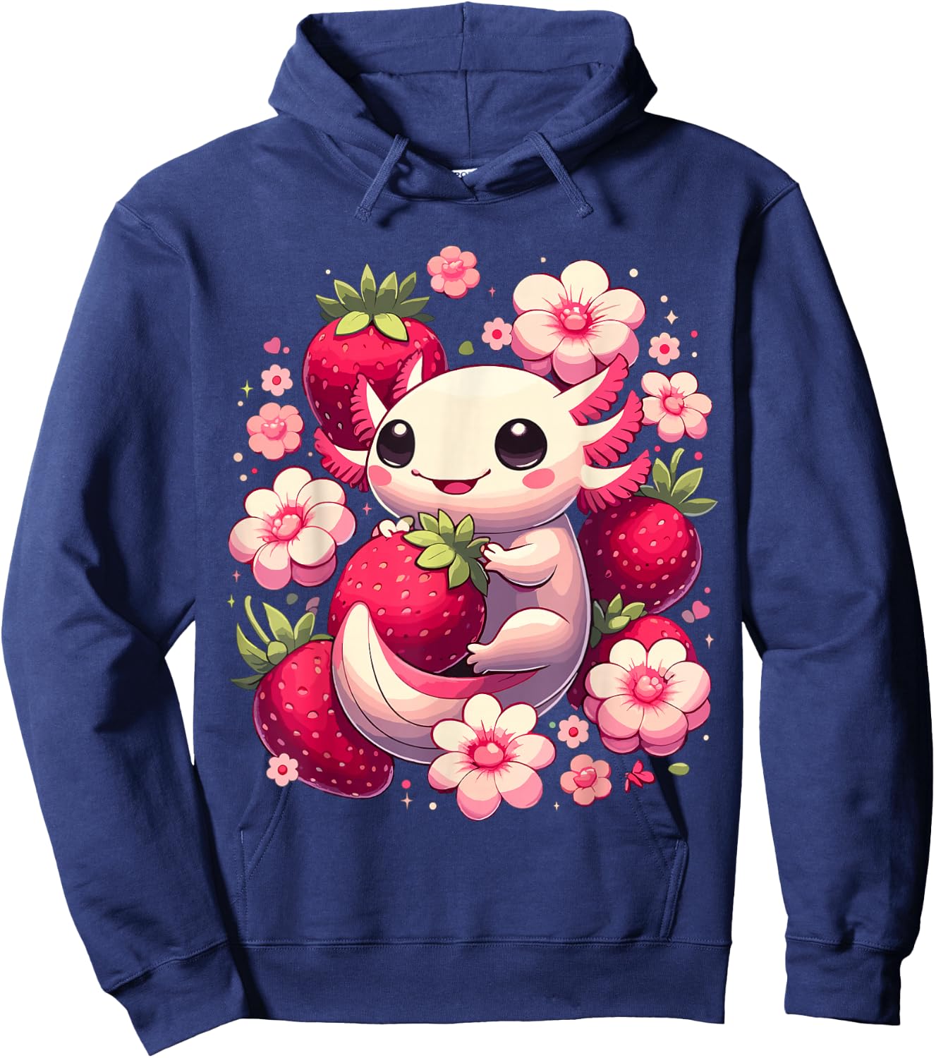 Cute Axolotl Kawaii Anime Axolotl Strawberry , Black, S Hoodie - Hoodie | Navy
