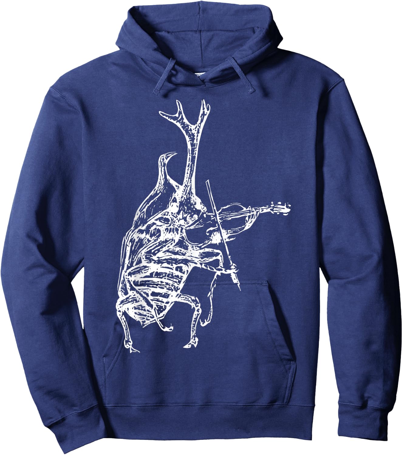 Retro 90s Rhino Beetle Playing Violin Violinist Musician Hoodie - Hoodie | Navy