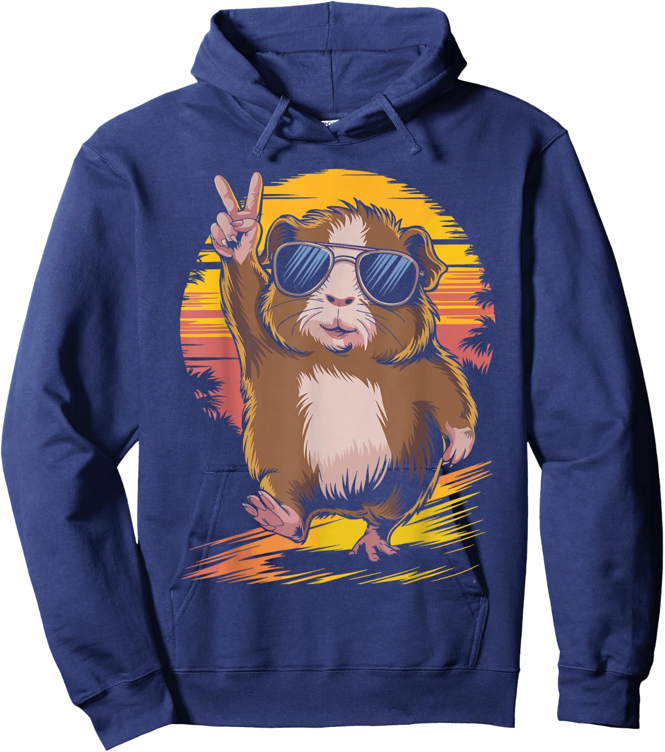 Retro Sunset Cool Guinea Pig Sunglasses Peace Sign Hoodie - Hoodie | Navy