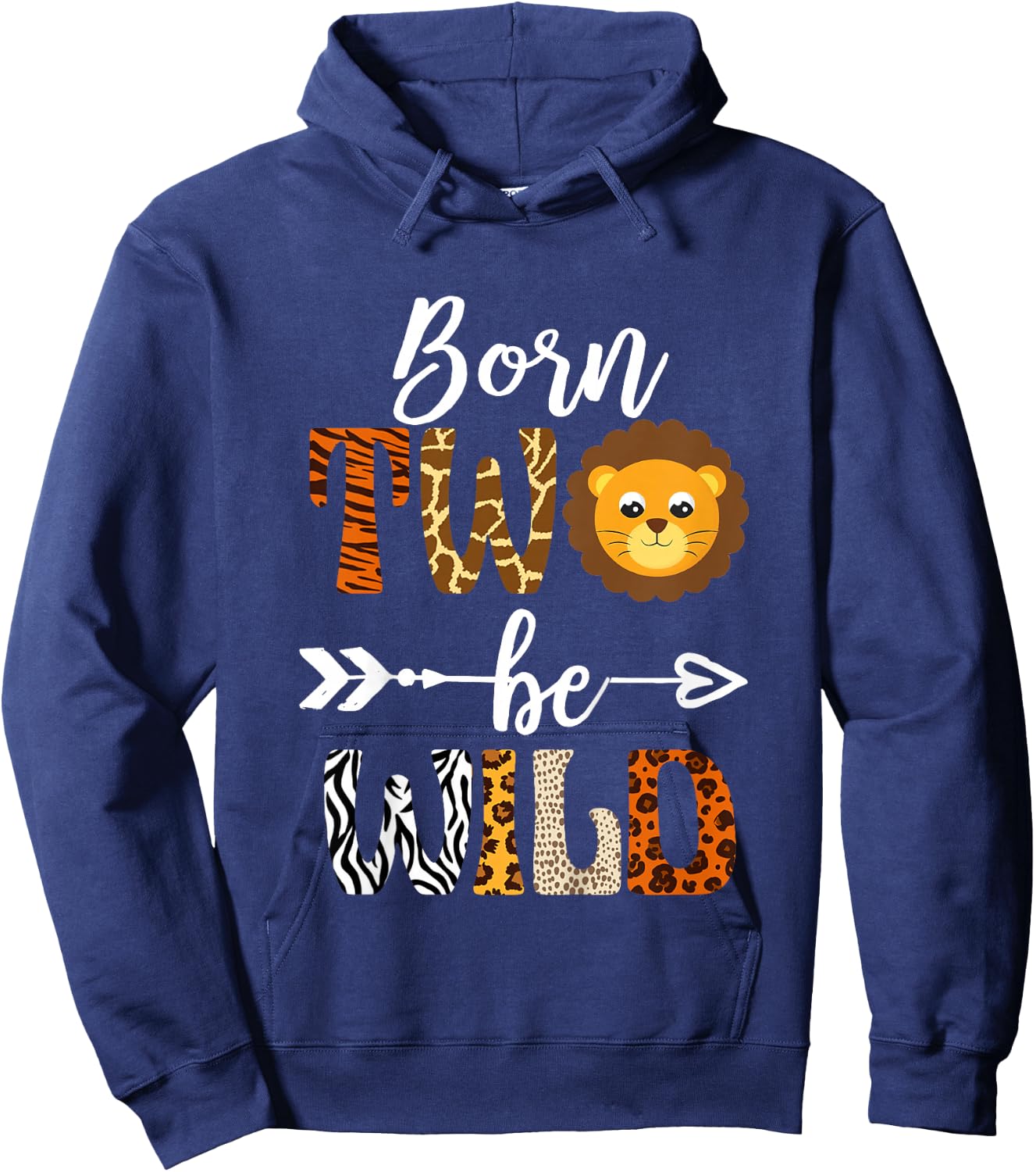 Children's Born 2 Be Wild Birthday Decoration Girl Boy Baby Lion 2 , black Hoodie - Hoodie | Navy