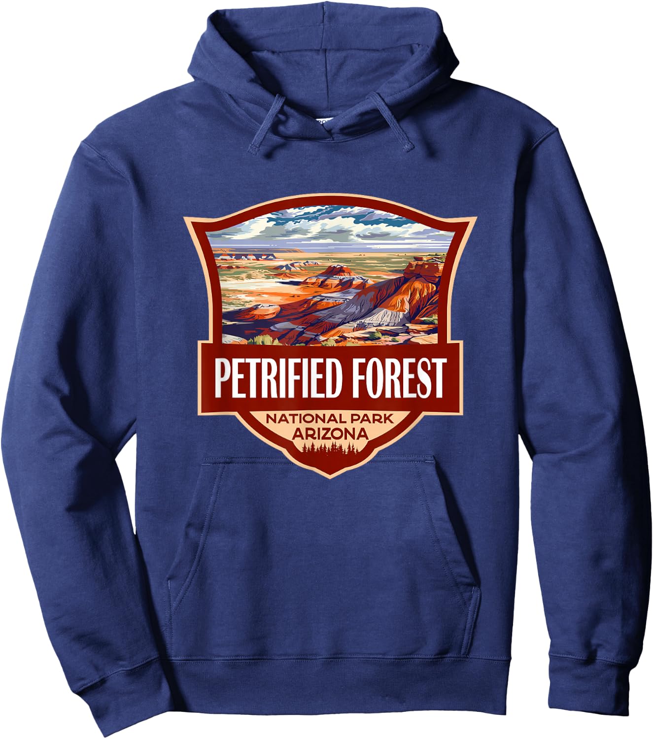 Petrified Forest National Park Illustration Retro Badge Hoodie - Hoodie | Navy